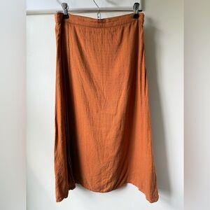 SANCIA Daria Rust Linen Blend Faux‎ Wrap Knee Length Tulip Skirt Minimalist M